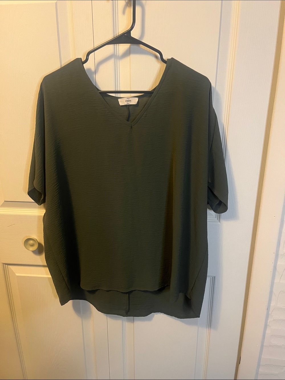 entro Dark Olive V-Neck Short Sleeve Blouse